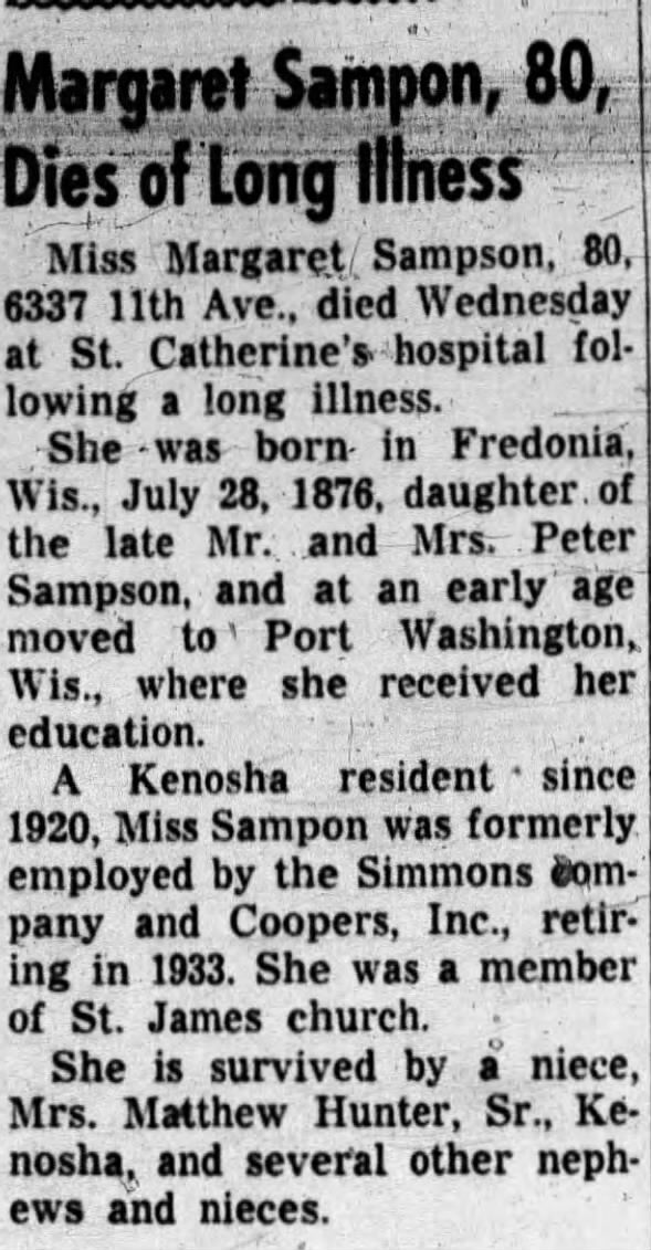Obituary for Margaret Sampon (Aged 80)